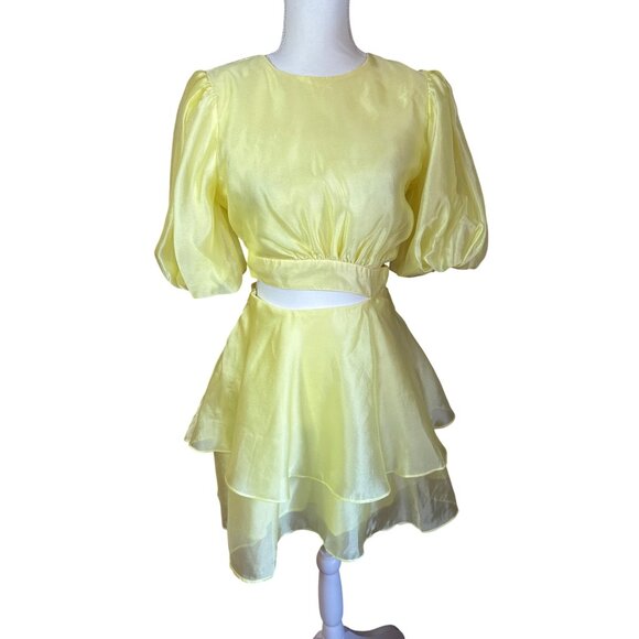 Bardot Enya Organza Mini Dress in Sunshine 4 New Womens Cut out - Picture 4 of 11